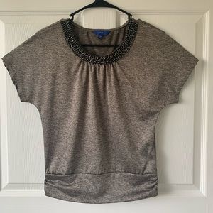 APT. 9 Champagne/ Silver Blouse with Beaded collar Size PXS